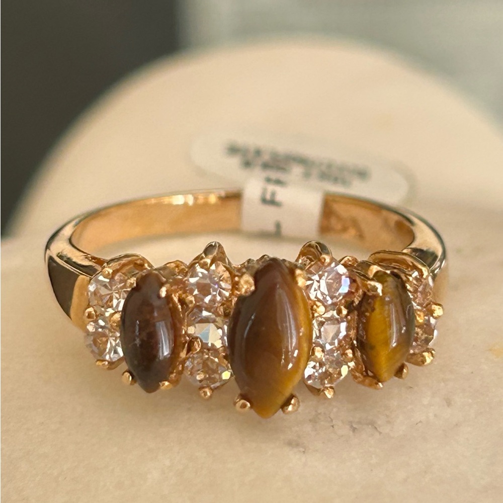 Genuine Tiger Eye 18K Gold Plated Band Ring - Picture 2 of 6
